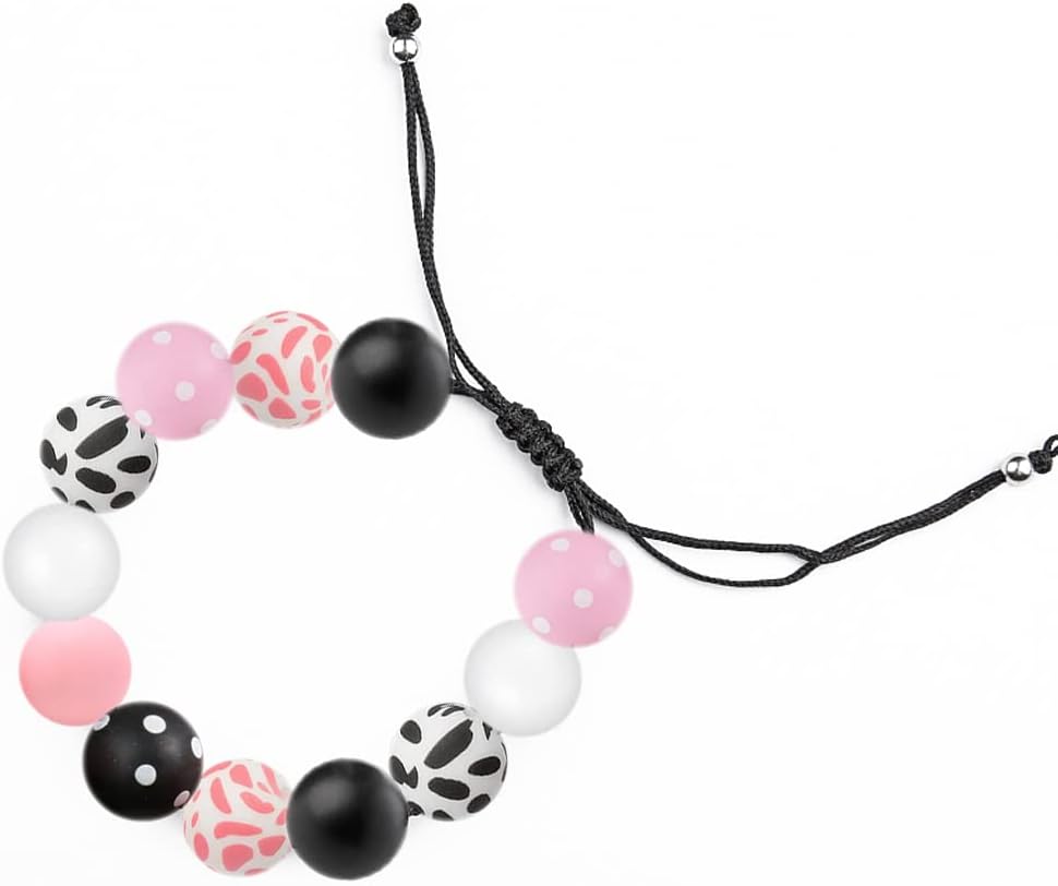Juego de 65 cuentas de silicona con estampado de lunares de vaca de 0.59 pulgadas, cuentas de silicona rosa, negro y blanco, cuentas espaciadoras
