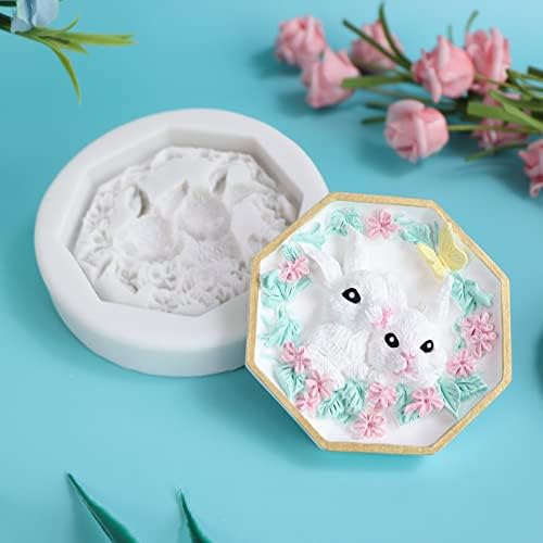 Moldes de silicona con flores y conejos para manualidades, pasteles, fondant, galletas, azúcar, pudín, chocolate, dulces, decoración de postre