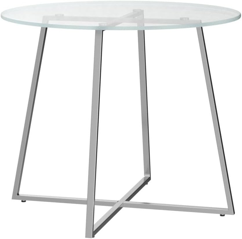 SICOTAS Mesa de comedor redonda de vidrio con patas cromadas, mesa de cocina moderna para 2 o 4 personas, mesa de comedor circular con base de metal