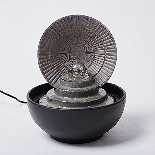 SEINHIJO Fuente de agua de mesa para interiores, Fengshui, cascada en cascada, centro de mesa de poliresina, decoración de luces LED, bola rodante