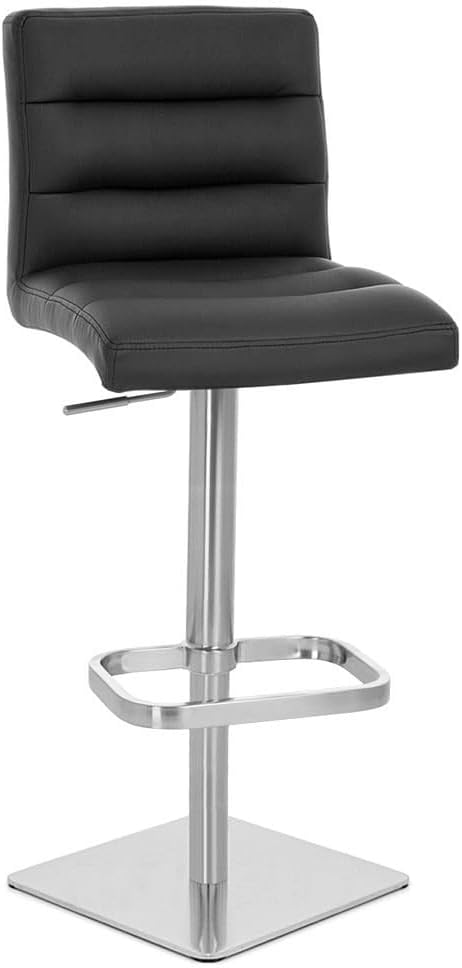 Zuri Muebles Taburete de bar moderno de altura ajustable negro exuberante con base cuadrada cepillada