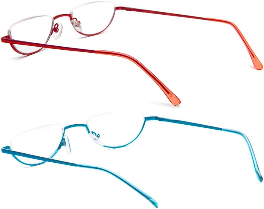REAVEE Paquete de 2 lentes de lectura retro de diseño medio marco, para mujeres y hombres, bisagra de resorte para lectores de media luna, elegantes