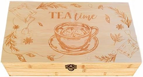Caja de té de bambú, el mejor regalo para la familia, ajustable, 16 compartimentos, soporte para almacenamiento de té, organizador con tapa de