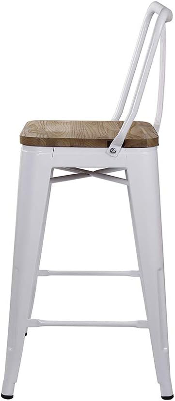 GIA Juego de 2 taburetes de bar de metal con respaldo alto de 24 pulgadas, asiento de madera natural, capacidad de peso de más de 300 libras, listos