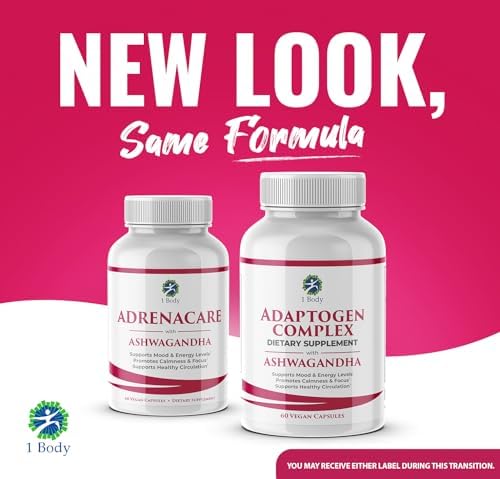 1 Body Suplemento complejo Ashwagandha – Fórmula adaptógeno – Suplemento de enfoque y apoyo energético para hombres y mujeres – 180 cápsulas veganas