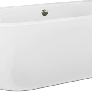 Empava Bañera independiente de acrílico con desbordamiento y drenaje de cromo pulido, 59 pulgadas Empava Bañera independiente de acrílico con desbordamiento y drenaje de cromo pulido, 59 pulgadas