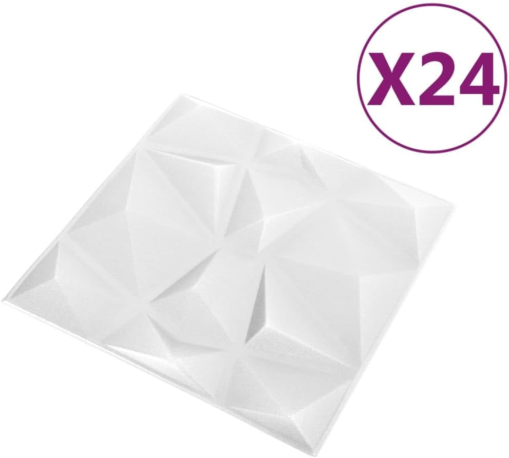 CHARMMA Paneles de pared 3D 24 piezas 19.7″x19.7″ Diamante Blanco 64.6 ft-3507