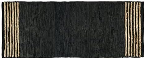 GRUHUM Alfombra rectangular de yute de 2 pies 6 x 14 pies, de fibra natural, color negro, rectangular, de cuero, tejida a mano, estilo bohemio,