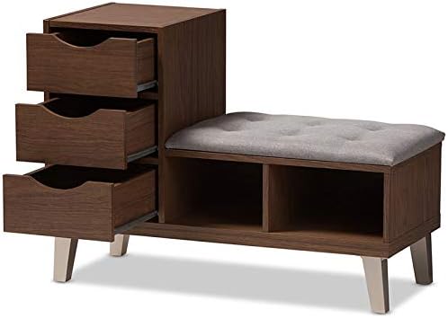 Baxton Studio Carell Furniture – Banco tapizado para guardar zapatos, color gris y marrón