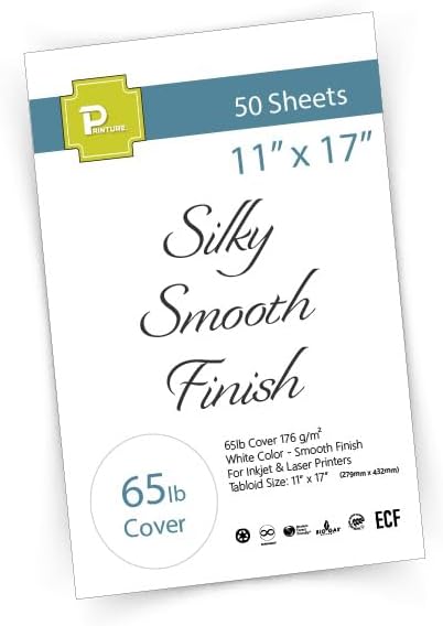 Cartulina blanca suave y sedosa de 11 x 17 pulgadas, papel de cubierta de 65 libras para impresoras de inyección de tinta y láser, 50 hojas