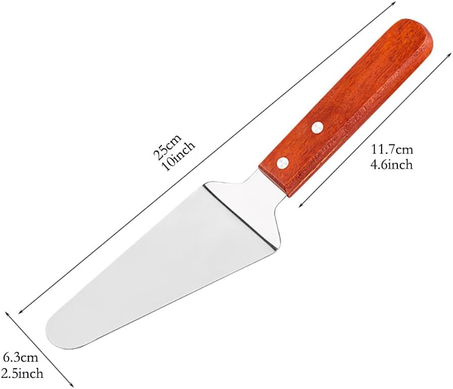 Servidor de pizza con mango de madera, acero inoxidable, espátula de pala triangular, antideslizante, fácil de agarrar, espátula de pizza, pastel,