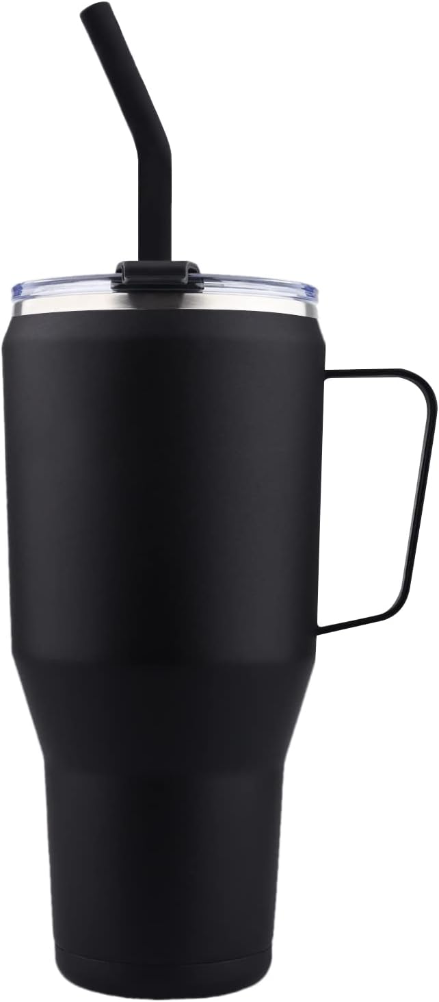 Vaso de 40 onzas con asa, doble pared sellada al vacío de acero inoxidable aislado al vacío, taza de viaje al vacío, regalo para bebidas frías y