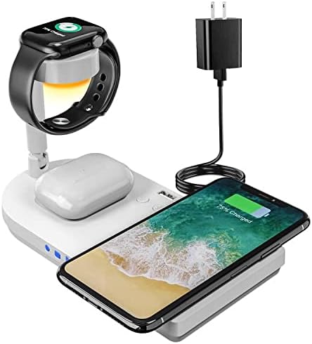 Estación de carga portátil 4 en 1 para productos Apple, soporte inalámbrico de carga rápida con lámpara de noche compatible con iPhone 1514131211,