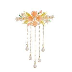 Pasadores de pelo de flores vintage, pinzas decorativas de perlas con borlas, pasadores de pelo de cristal de flor rosa, horquillas para el cabello, Pasadores de pelo de flores vintage, pinzas decorativas de perlas con borlas, pasadores de pelo de cristal de flor rosa, horquillas para el cabello,