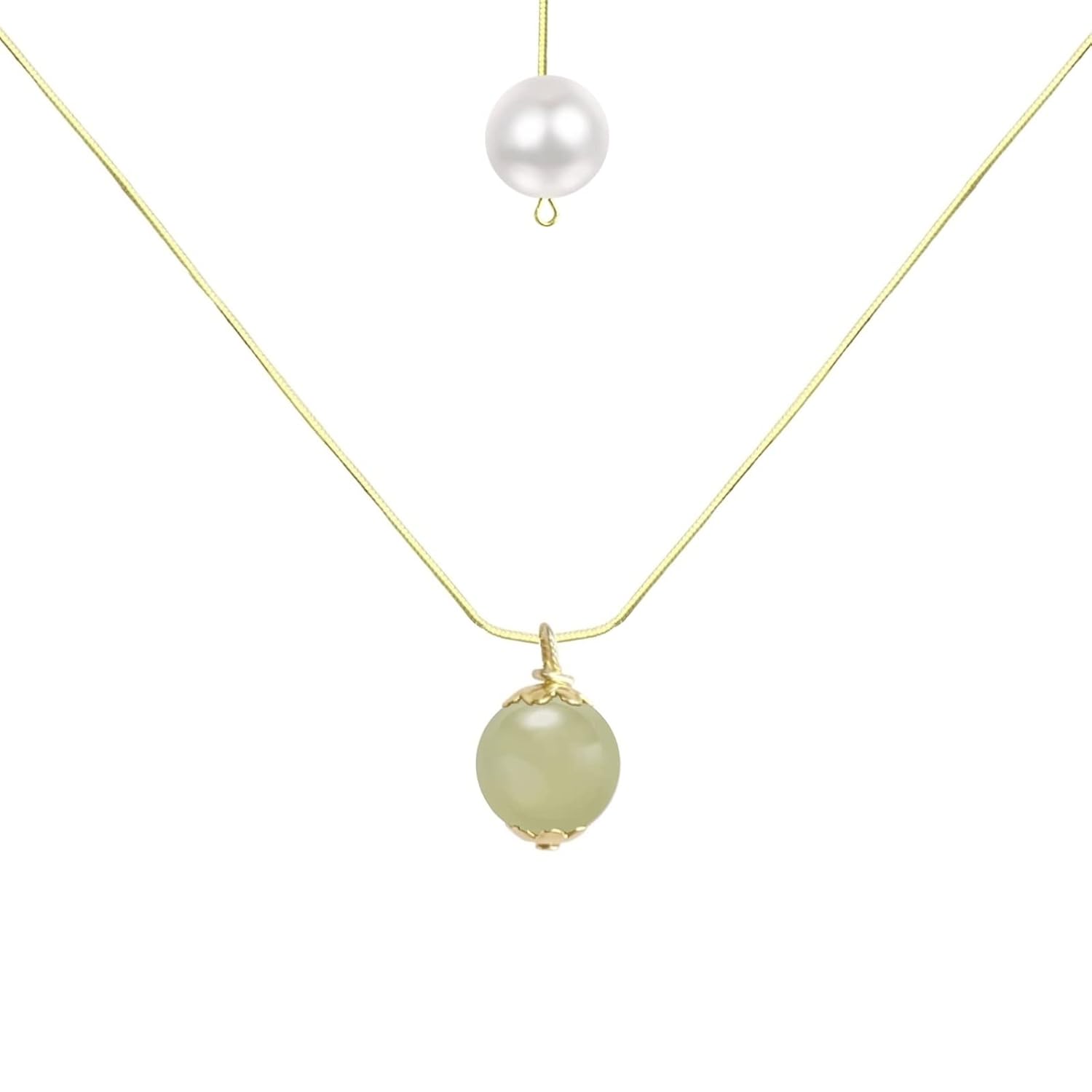 FOOIND Real Natural Hetian Jade Necklace for Women Girl, Handmade Crystal Pearl Green Jade Necklace Choker Pendant as Gift for Friends, Mother,