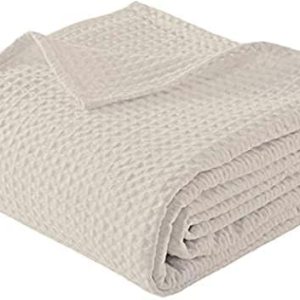 Mantas 100% algodón tamaño Queen para cama Marfil 405GSM tejido de gofre, suave y ligera, térmica, tamaño Queen, 90 x 90 pulgadas Mantas 100% algodón tamaño Queen para cama Marfil 405GSM tejido de gofre, suave y ligera, térmica, tamaño Queen, 90 x 90 pulgadas
