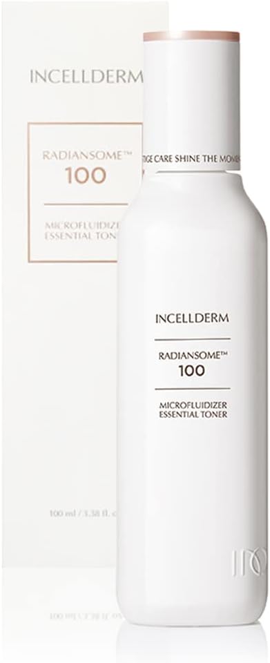 INCELLDERM Radiansome 100 tóner esencial microfluidizador, iluminador, mejora de arrugas, antienvejecimiento, tóner hidratante, 3.38 onzas líquidas.