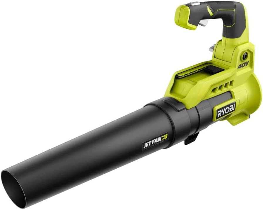 Paquete de cuidado del césped RYOBI 110 MPH 525 CFM 40 voltios de iones de litio inalámbrico de velocidad variable ventilador de chorro desnudo