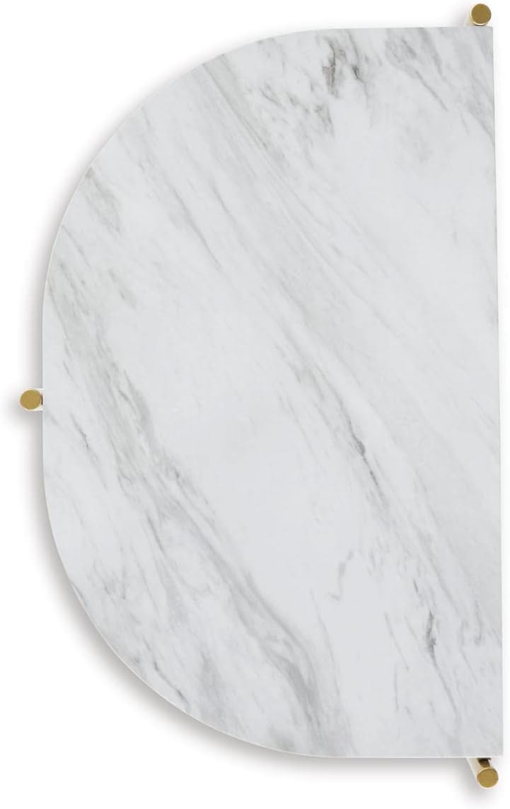 Signature Design by Ashley Wynora – Mesa auxiliar contemporánea de media luna con parte superior de mármol sintético, color blanco y dorado