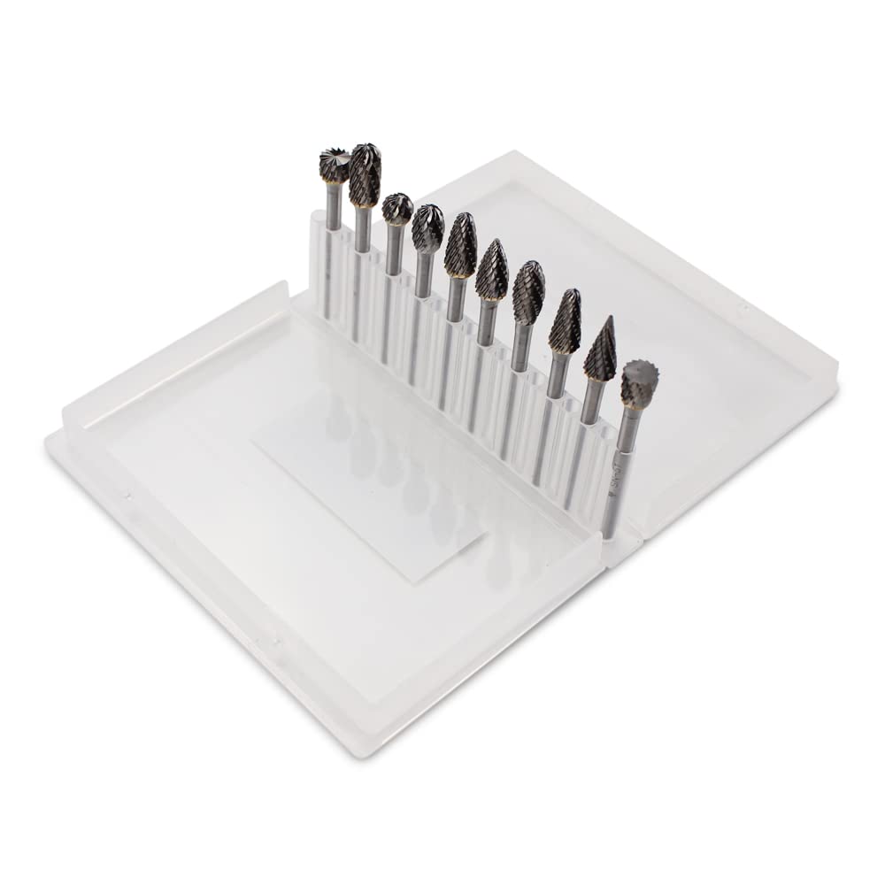 BHA Juego de brocas rotativas de carburo de tungsteno para grabado de metal y trabajo de precisión, doble corte con vástago de 18 pulgadas, 10 piezas