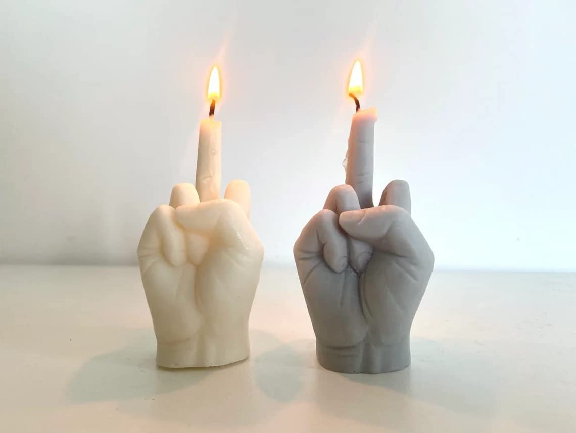 Middle Finger Candle, Homemade soy candle, Hand Fuck Candle, Teen Room Decor Candle, Funny Aeshetic Candle, Hippie Candle (Light Blue, GREEN TEA)