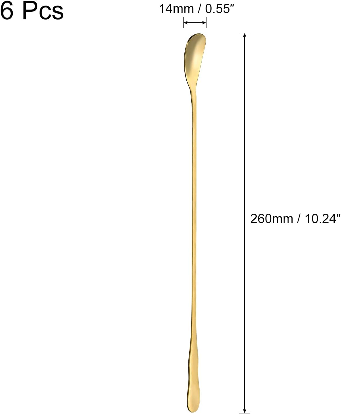 uxcell Cuchara de mango largo, 6 cucharas de helado de 10.24 pulgadas, cucharas de acero inoxidable para mezclar, beber, café (dorado)
