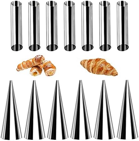 Juego de 35 tubos de forma de canoli, molde de cuerno crema, acero inoxidable antiadherente, 16 piezas en forma de cono y 12 moldes para hornear en