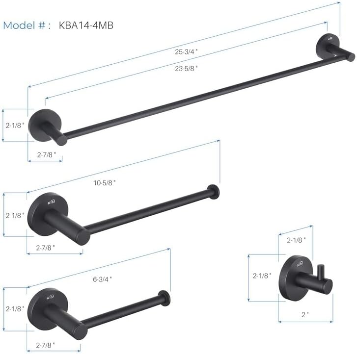 KIBI Juego de accesorios de baño circulares de 5 piezas  Toallero, anillo para toallas, soportes para papel higiénico, ganchos para bata (negro