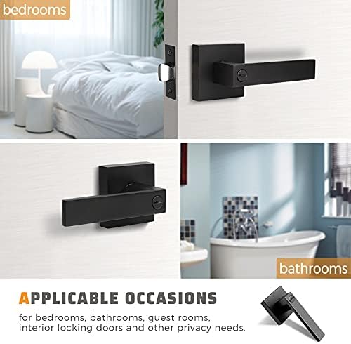KNOBWELL Paquete de 8 pomos para puerta de privacidad interior negro mate, pomo de puerta de dormitorio con cerradura, manija de puerta de palanca