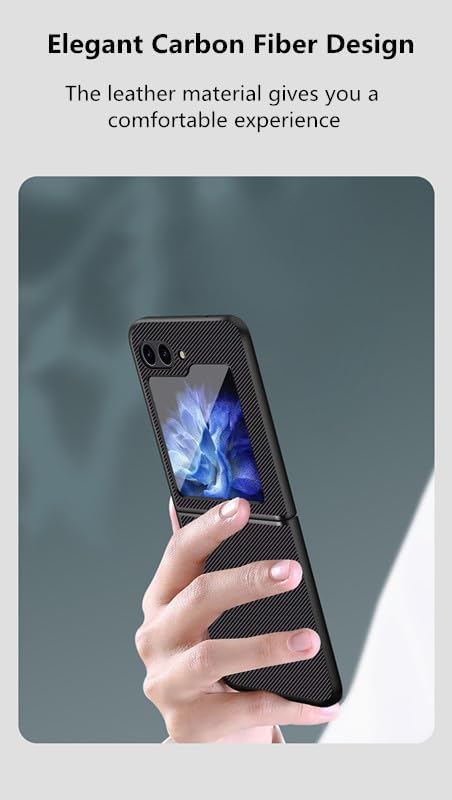 Funda para Samsung Galaxy Z Flip 5, funda de cuero con patrón de fibra de carbono para Samsung Galaxy Z Flip 5, cubierta de carga inalámbrica ligera