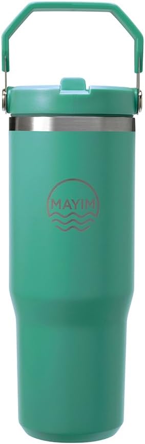 MAYIM Adventure Flow – Vaso de acero inoxidable de 30 onzas a prueba de fugas con tapa y popote, botella de agua aislada o termo con tapa y asa a