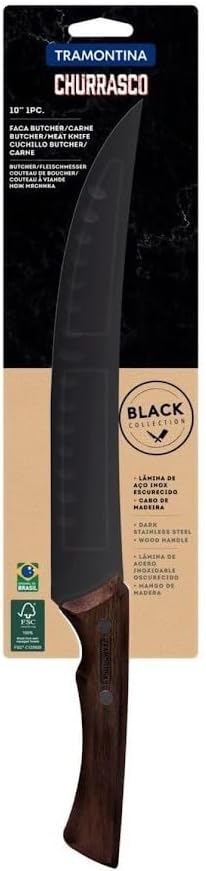 Tramontina Churrasco Black Black Blade Stainless Carving Knife 250mm Best Design for Outdoor Use Gyu Knife Stainless Steel Blade Wood Handle Made in