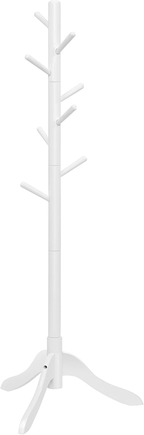 VASAGLE Perchero de madera maciza, perchero de pie independiente, perchero en forma de árbol con 8 ganchos, 3 opciones de altura, para ropa,