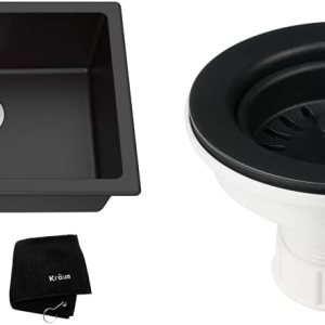 Kraus KGD-410B – Fregadero de cocina de granito ónix negro de 24 25 pulgadas de montaje doble y colador de fregadero de cocina PST1-BL, color negro Kraus KGD-410B – Fregadero de cocina de granito ónix negro de 24 25 pulgadas de montaje doble y colador de fregadero de cocina PST1-BL, color negro