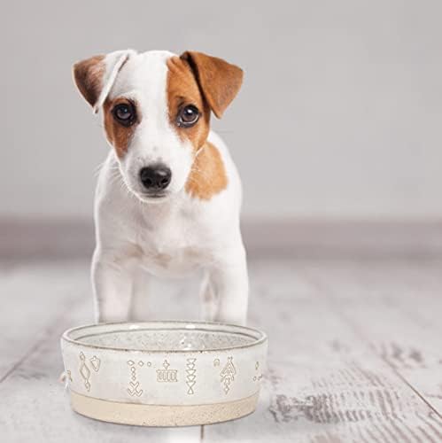 Fringe Studio Cuenco de cerámica para mascotas con marcas tribales, pequeño, blanco (484011), mediano