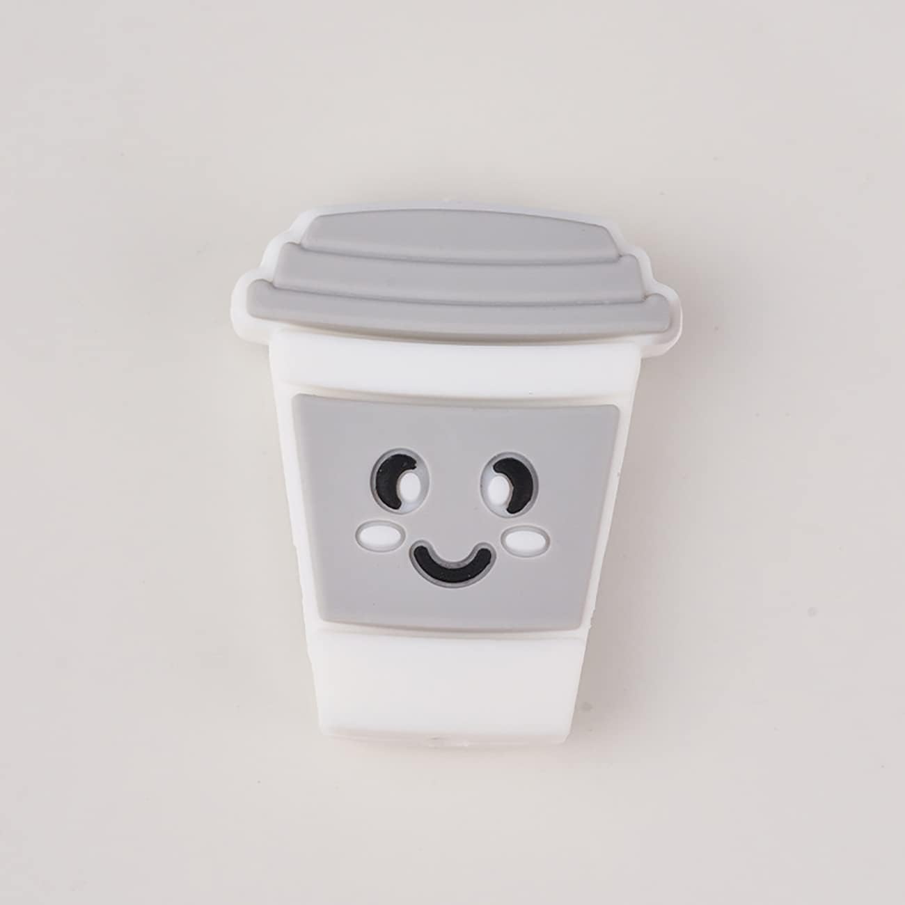 18 cuentas de taza de café de dibujos animados, cuentas de impresión de silicona, cuentas planas de forma colorida, cuentas espaciadoras de silicona
