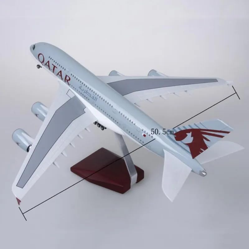 Modelo grande de avión Qatar A380 a escala 1160, aviones de 19.9 in, aviones de resina plástica para colección o regalo (blanco, sin luz)