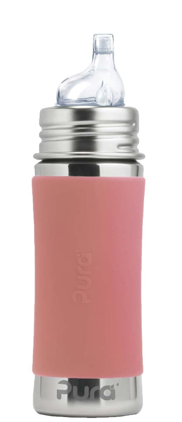 Pura Kiki – Botella de acero inoxidable de 11 onzas  11.0 fl oz con manga, sin plástico, certificado MadeSafe, boquilla de silicona de grado médico