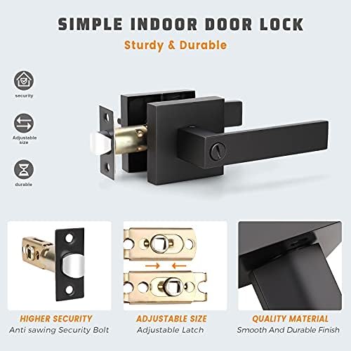 KNOBWELL Paquete de 8 pomos para puerta de privacidad interior negro mate, pomo de puerta de dormitorio con cerradura, manija de puerta de palanca