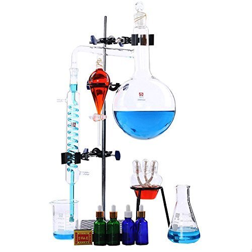 Kit de destilación de aceite esencial de laboratorio, purificador de agua, kit de cristalería con embudo separador, tubo condensador