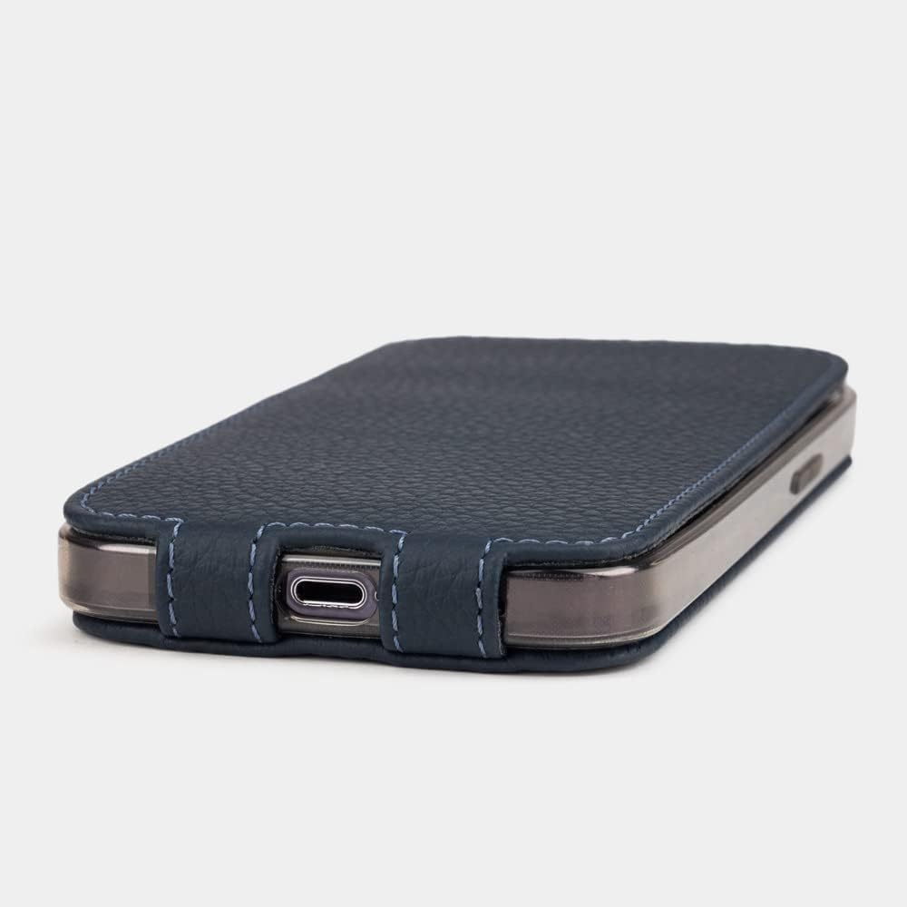 Marcel Robert – Funda de piel tipo cartera para iPhone 13 Mini – Modelo patentado – Fabricado en Francia –  Azul