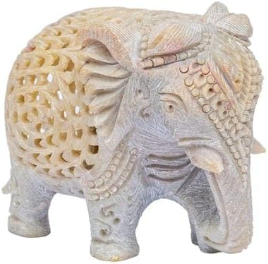 SimbaKart – Figura de elefante de esteatita hecha a mano con escultura de elefante madre con estatua interior de bebé, hecha a mano en Jali o calado