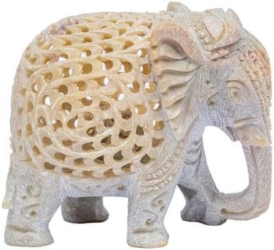 SimbaKart – Figura de elefante de esteatita hecha a mano con escultura de elefante madre con estatua interior de bebé, hecha a mano en Jali o calado