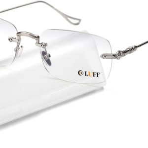 LUFF Anteojos de lectura sin marco para mujeres y hombres, lectores sin marco, lentes de lectura clásicos de metal claro azul antifatiga ocular LUFF Anteojos de lectura sin marco para mujeres y hombres, lectores sin marco, lentes de lectura clásicos de metal claro azul antifatiga ocular