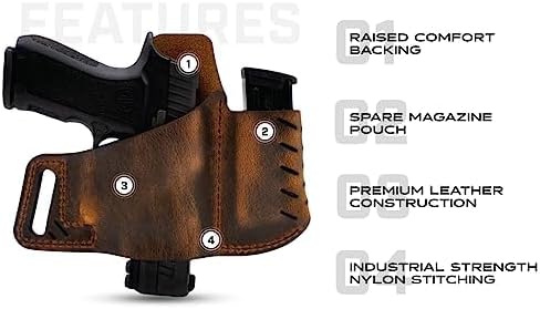 Versacarry Commander Leather Holster  4 Different Sizes to Fit Most Pistols – Outside The Waistband Carry  Holds Spare Magazine  USA Crafted  2023 –