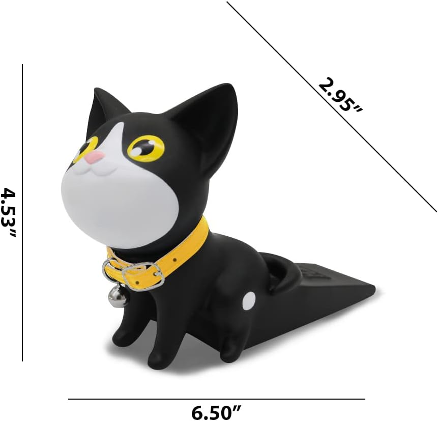 Tope de puerta decorativo para puerta de gato, soporte de puerta de animal cuña (gato encantador negro y blanco)