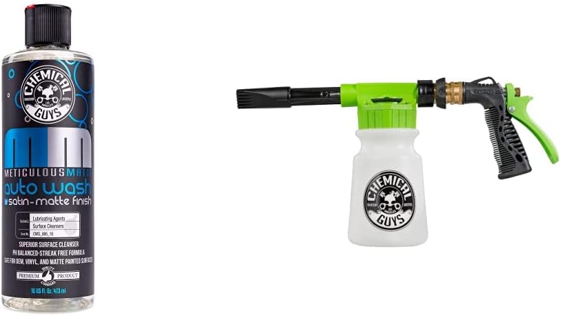 Chemical Guys CWS_995_16FBB Foam Blaster Bundle  Meticulous Matte Car Wash Jabón 16 fl oz + ACC_326 Torq Foam Blaster 6 Pistola de lavado de espuma,