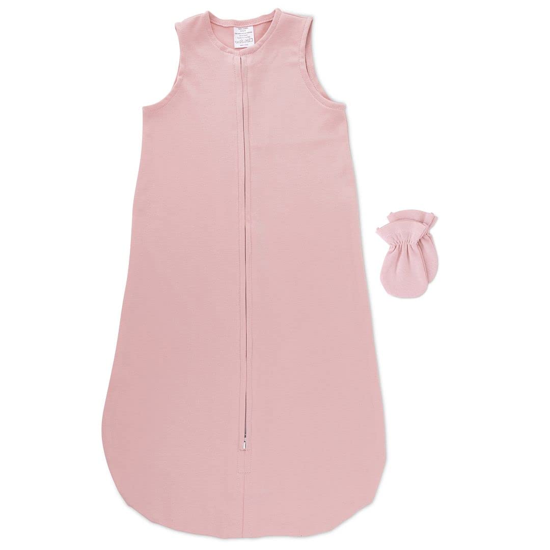Juego de manta y mitones para bebé, saco de dormir 100% algodón de punto con cremallera para bebé niña de 6 a 12 meses (rosa sólido)