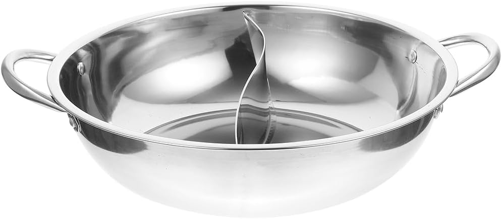 Tofficu Olla caliente con divisor, olla dividida de acero inoxidable de 11 pulgadas, olla caliente olla doble para estufa de inducción de gas