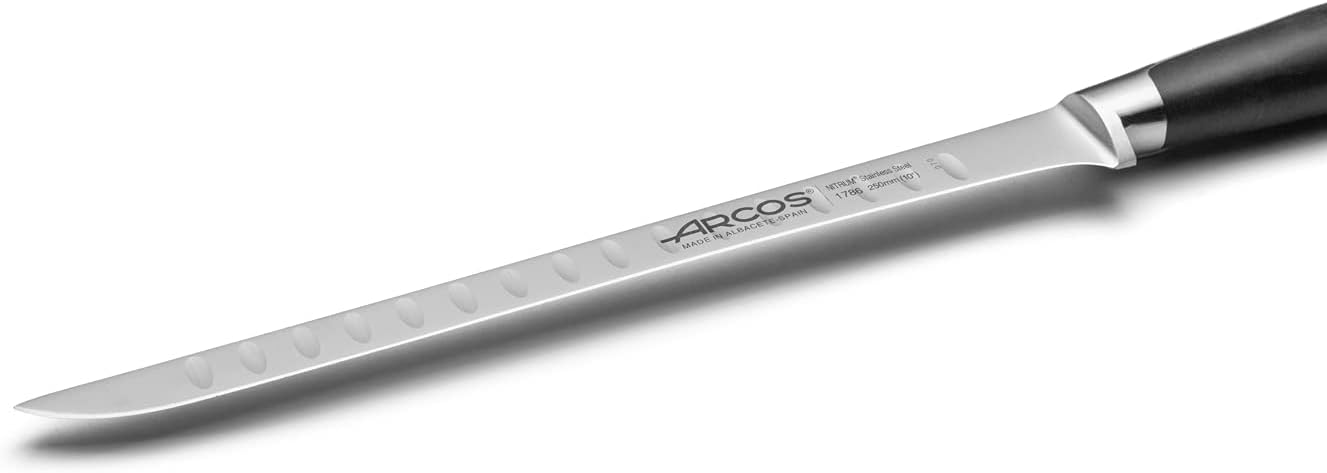 ARCOS Cuchillo de trinchar de acero inoxidable de 10 pulgadas. Cuchillo de carnicero de doble afilado. Mango ergonómico de polioximetileno y hoja de